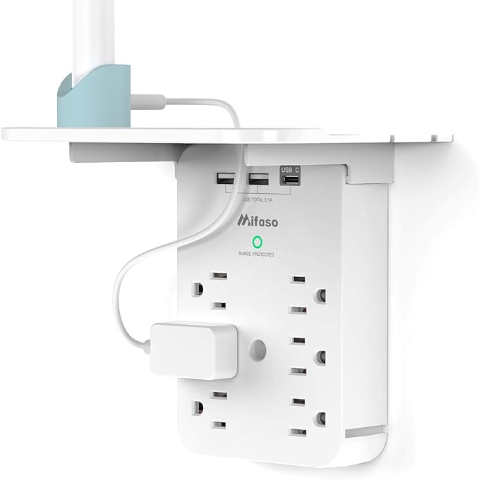 Mifaso 6-Outlet Wall Extender w/ 3 USB Ports (1x USB-C)